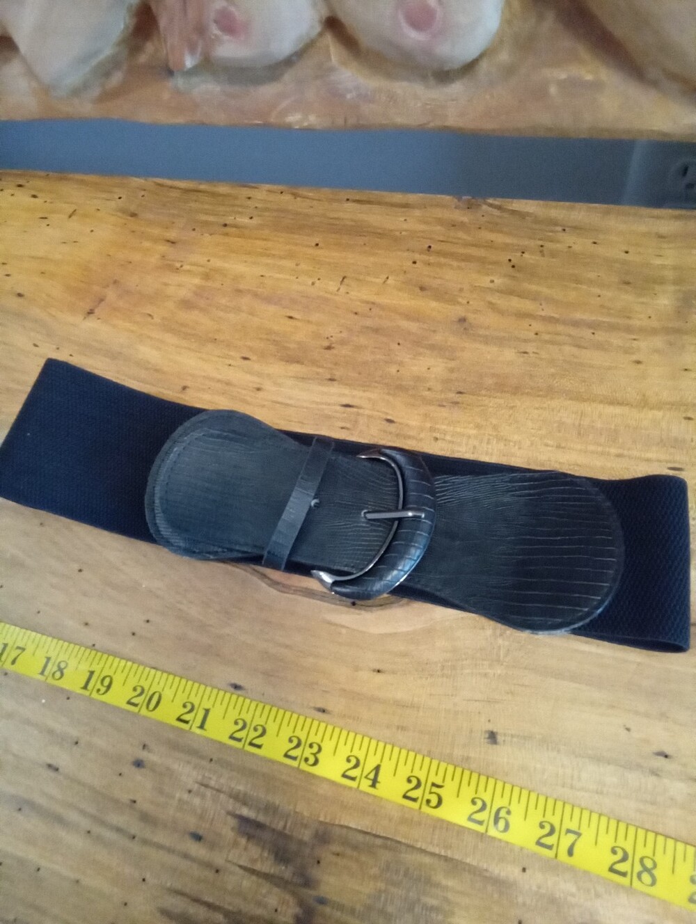 Black Faux Leather Wide Band Belt Elastic Waist with Oval Buckle